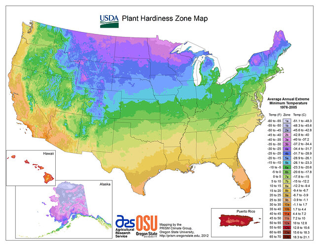 Plant Hardiness Zone Map by USDA